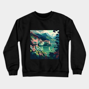 Pastel Lakeside Town Crewneck Sweatshirt